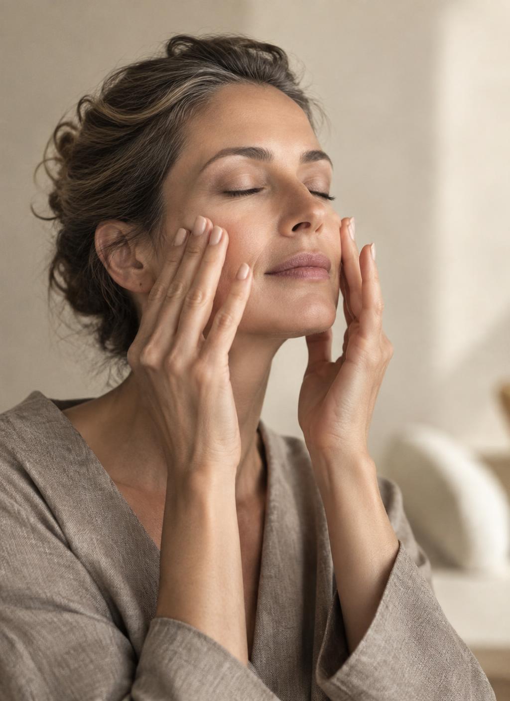 Femme pratiquant un massage facial doux